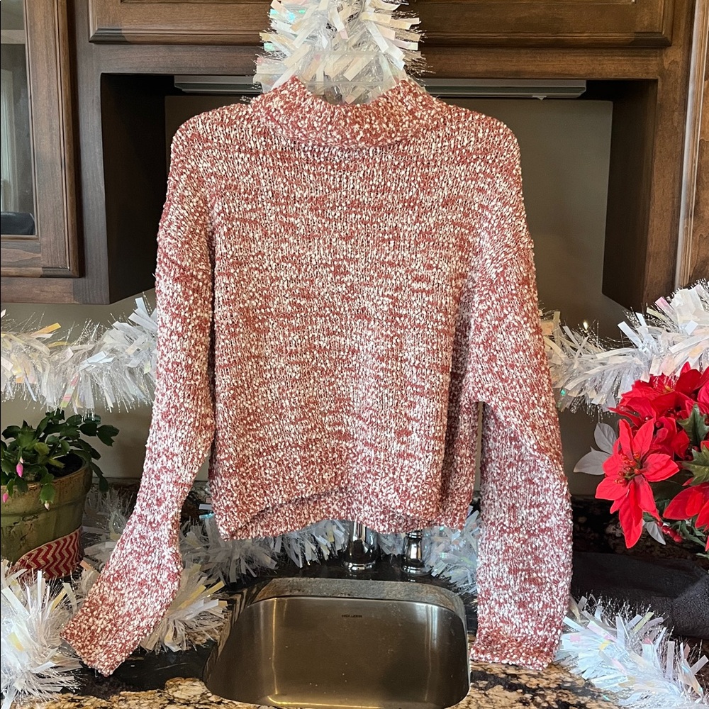 Popcorn Sweater Crop Mock Neck Blush & Bloom Womens Medium New Pink Rose